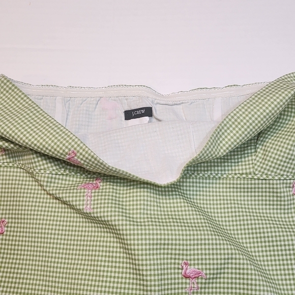 J Crew size 4 bandeau top green gingham pink flamingo embroidery - Picture 11 of 12
